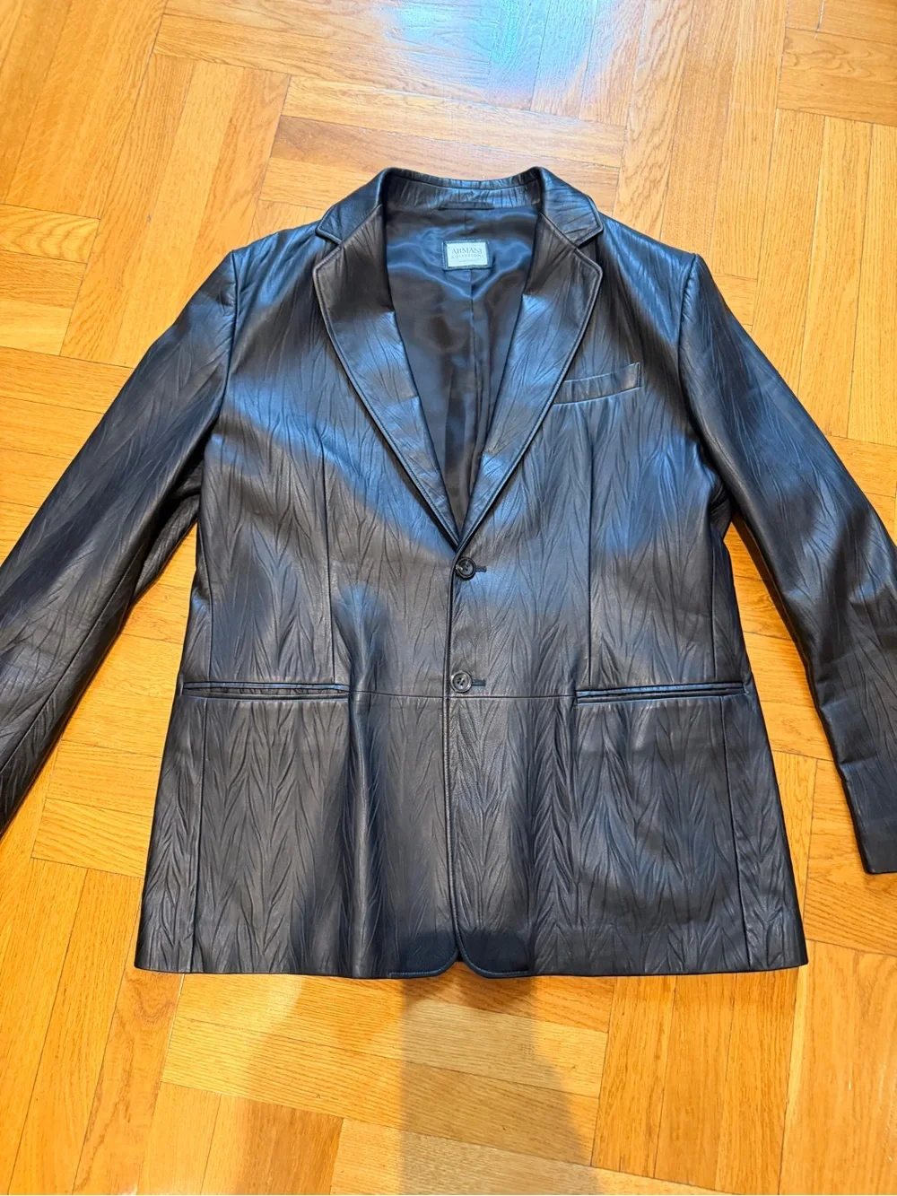 Armani Collezioni Black Textured genuine Leather Sport Coat jacket Sz 48L XXL